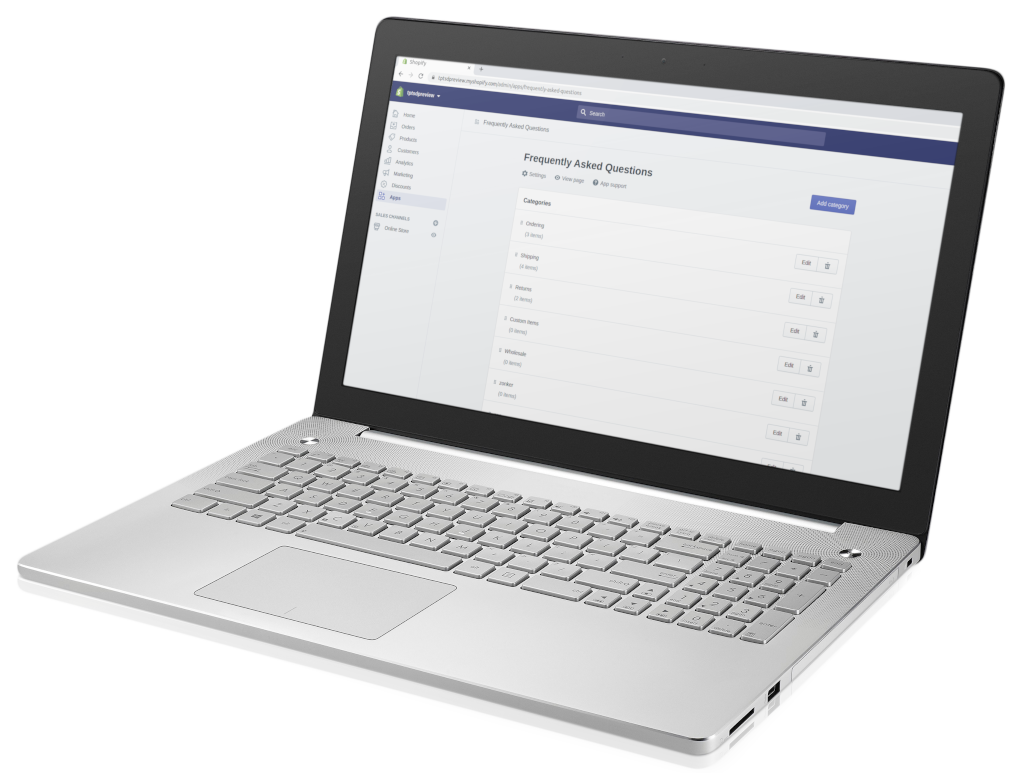 Photo of laptop with Faqtastic app on screen